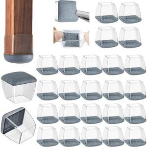 24-PK Clear Chair Leg Floor Protectors for Hardwood Floors - Square Pads